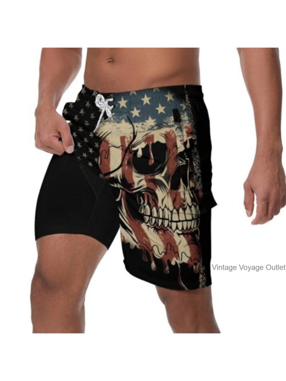 Men's American Flag Swim Trunks 9in Compression Liner Quick Dry Cargo